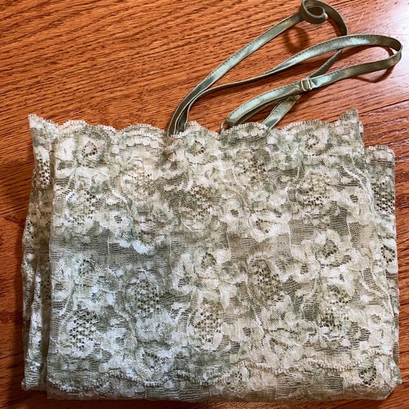 Green lace band camisole top w/ satin straps 90s - Picture 4 of 7